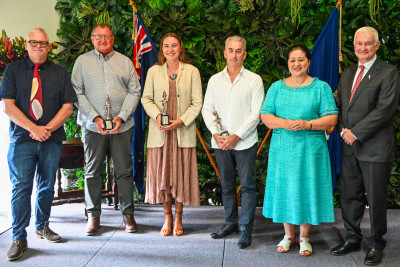 The awards recipients with Their Excellencies and Al Brown
