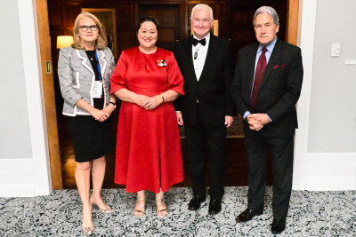 Rt Hon Helen Winkelmann, Chief Justice of New Zealand; Dame Cindy; Dr Davies; and Rt Hon Winston Peters, Deputy Prime Minister