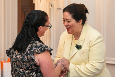Dame Cindy congratulating recipient Pip Henry