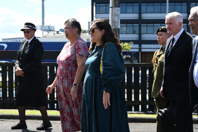 Dame Cindy and Dr Davies are welcomed on to Terenga Paraoa Marae