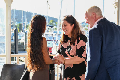 Dame Cindy and Dr Davies greet Alexis Tohu