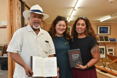 Dame Cindy with Papa Te Warihi and Maia Heteraka