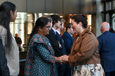 Dame Cindy greets Dr Pushpa Wood