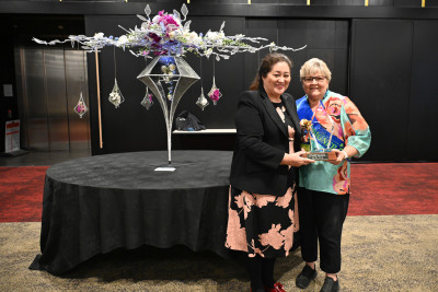 Dame Cindy congratulating Designer of the Year, Francine Thomas