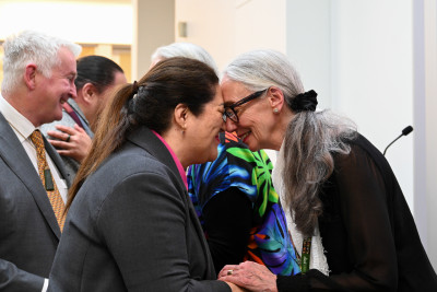 Dame Cindy greets Dr Fiona Inkpen