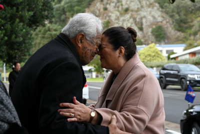 Dame Cindy and Joe Harawira hongi