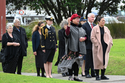 Their Excellencies are welcomed on to Te Mānuka Tūtahi Marae