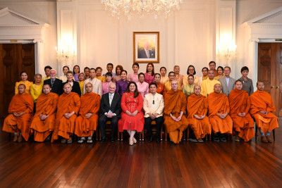 Their Excellencies with Ambassador Pouapinya, the visiting monks, and members of the Thai community