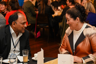 Dame Cindy with one of the guests for the celebratory high tea
