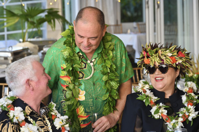 Dr Davies, Prime Minister Mark Brown, and Dame Cindy
