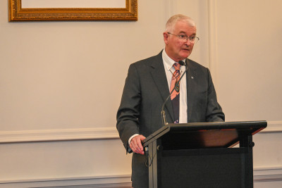 Dr Davies delivers his speech