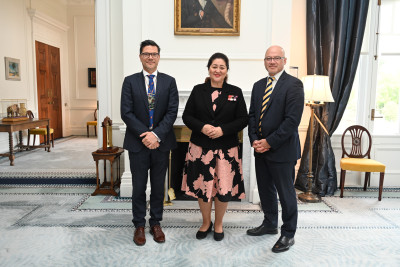Judge Damion Stone, Dame Cindy and Chief Justice Craig Coxhead of the High Court of Niue