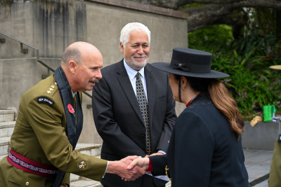 Dame Cindy greeting Chaplain Dave Lacey