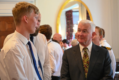 Dr Davies speaking with members of the Boys' Brigade