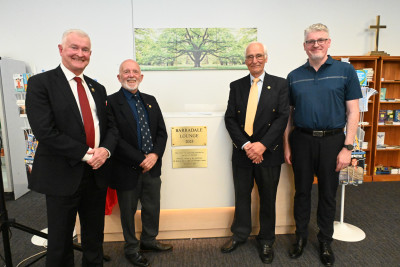 Dr Davies with Commander Larry Robbins, Captain Chris Barradale and Rev Aaron Ironside