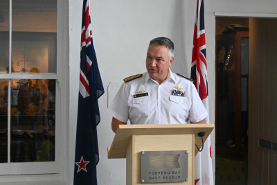 Commodore Shane Arndell delivers an address