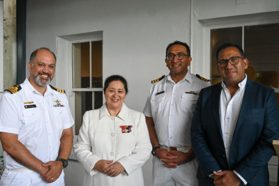 Dame Cindy with members of the Royal New Zealand Navy and guests