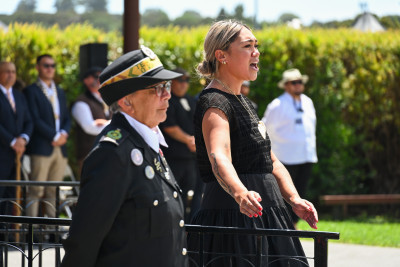 Karanga welcoming Dame Cindy onto the marae grounds