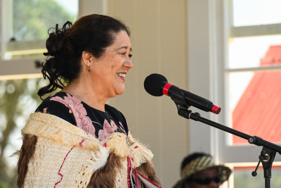 Dame Cindy speaks following the pōwhiri