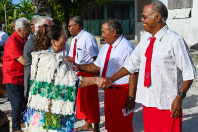 Dame Cindy greeted by the Taupulega