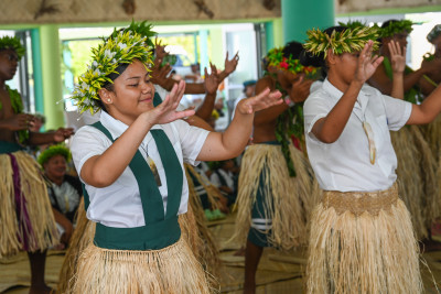 Their Excellencies being farewelled from the atoll
