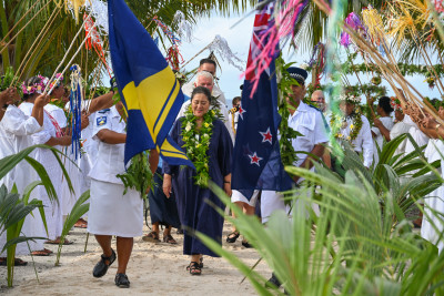 Their Excellencies being welcomed onto the atoll
