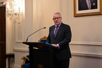 Life Flight Chair Richard Stone speaks at the Life Flight reception