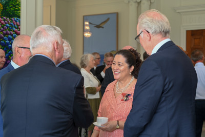 Dame Cindy speaks with guests
