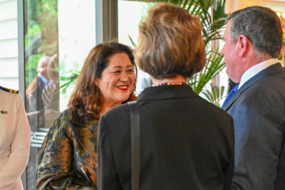 Dame Cindy speaks with guests