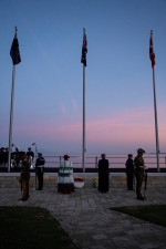Dame Cindy places a wreath during the Anzac Day Dawn Service