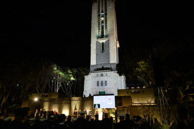 The Carillon lit up at the Dawn Service