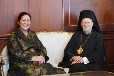 Dame Cindy with Bartholomew I of Constantinople, Ecumenical Patriarch of Constantinople