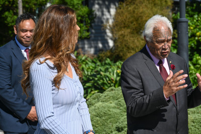 HE Ms Patricia Teran Basso, Ambassador of the Republic of Ecuador, with kaumātua Joe Harawira