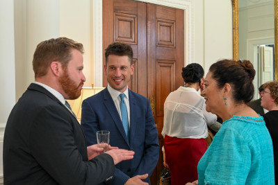 Dame Cindy speaks with guests