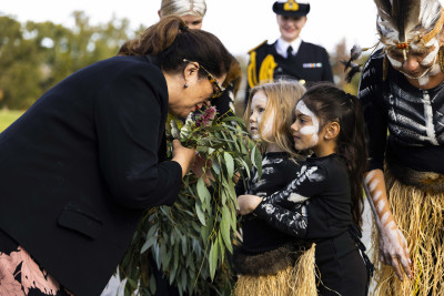 Dame Cindy at a Welcome to Country ceremony