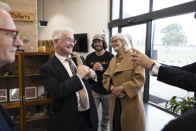 Dr Davies and Her Excellency the Honourable Sam Mostyn meet the local wildlife