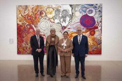 Dame Cindy, Dr Davies, Her Excellency the Honourable Sam Mostyn and Mr Simeon Beckett, visit the National Gallery of Australia