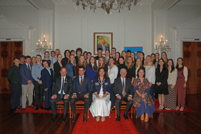 Dame Cindy and Dr Davies with recipients of the Gold Duke of Edinburgh's Hillary Award