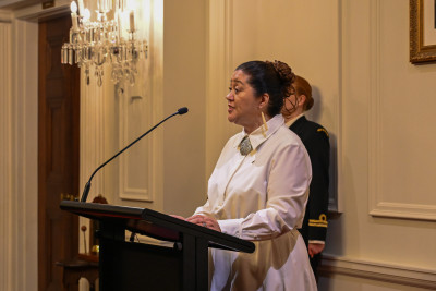 Dame Cindy speaks at the reception for emergency management personnel