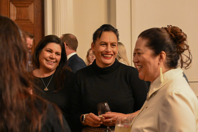 Dame Cindy speaks with guests