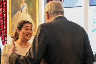 Dame Cindy speaks with a Standards NZ volunteer