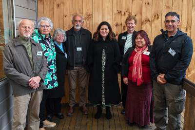Dame Cindy with Jock Jamieson, President of the West Lynn Garden Society, Ann Foley, Secretary, and other gathered members of the Society