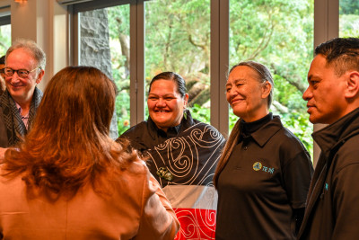 Dame Cindy speaks with guests
