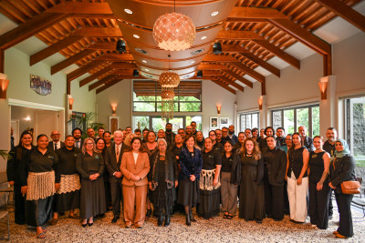 Dame Cindy and Dr Davies with Te Pā staff, volunteers and supporters