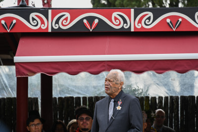 Kaumātua Joe Harawira KSO delivers his kōrero