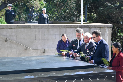 Laying ferns on the Tomb of the Unknown Soldier, Pukeahu National War Memorial Park