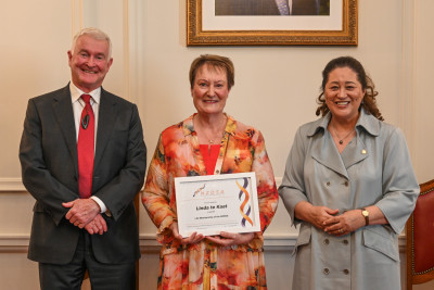 Dr Davies, new Life Member Linda te Kaat, and Dame Cindy