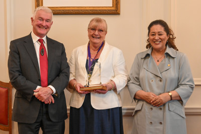 Dr Davies, National Volunteer Award recipient Karen Tucker, and Dame Cindy
