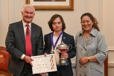 Dr Davies, National Achievement Award recipient Xervier Coney, and Dame Cindy