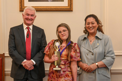Dr Davies, National Achievement Award recipient Lily Mae Ivatt-Oakley, and Dame Cindy
